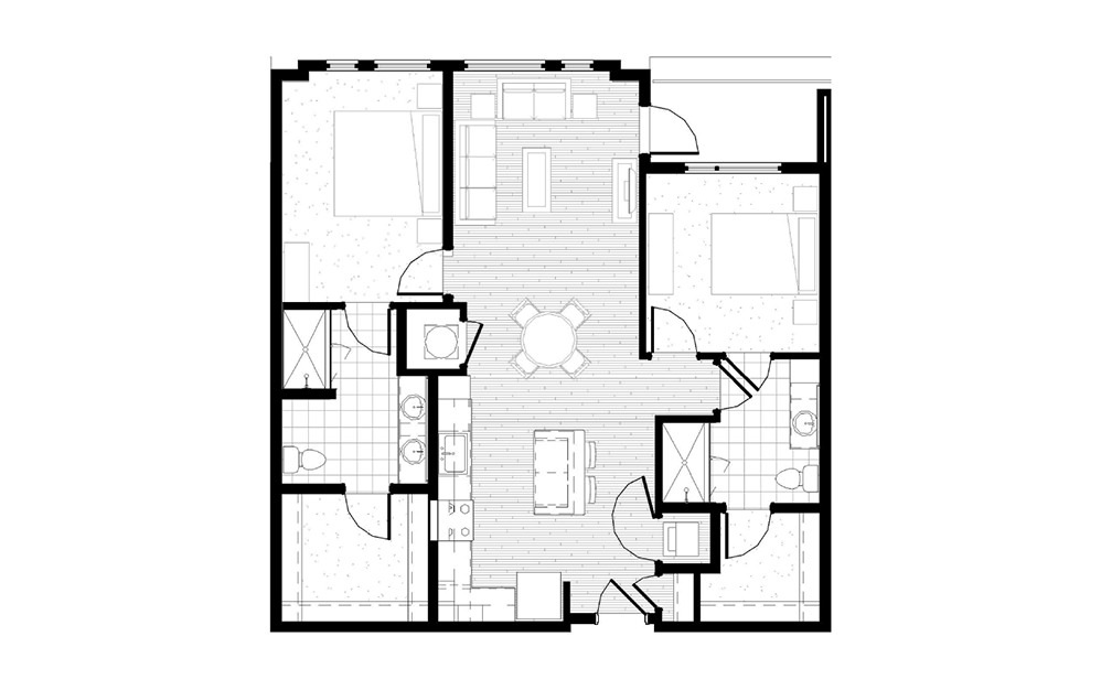B10 - 2 bedroom floorplan layout with 2 baths and 1132 square feet.